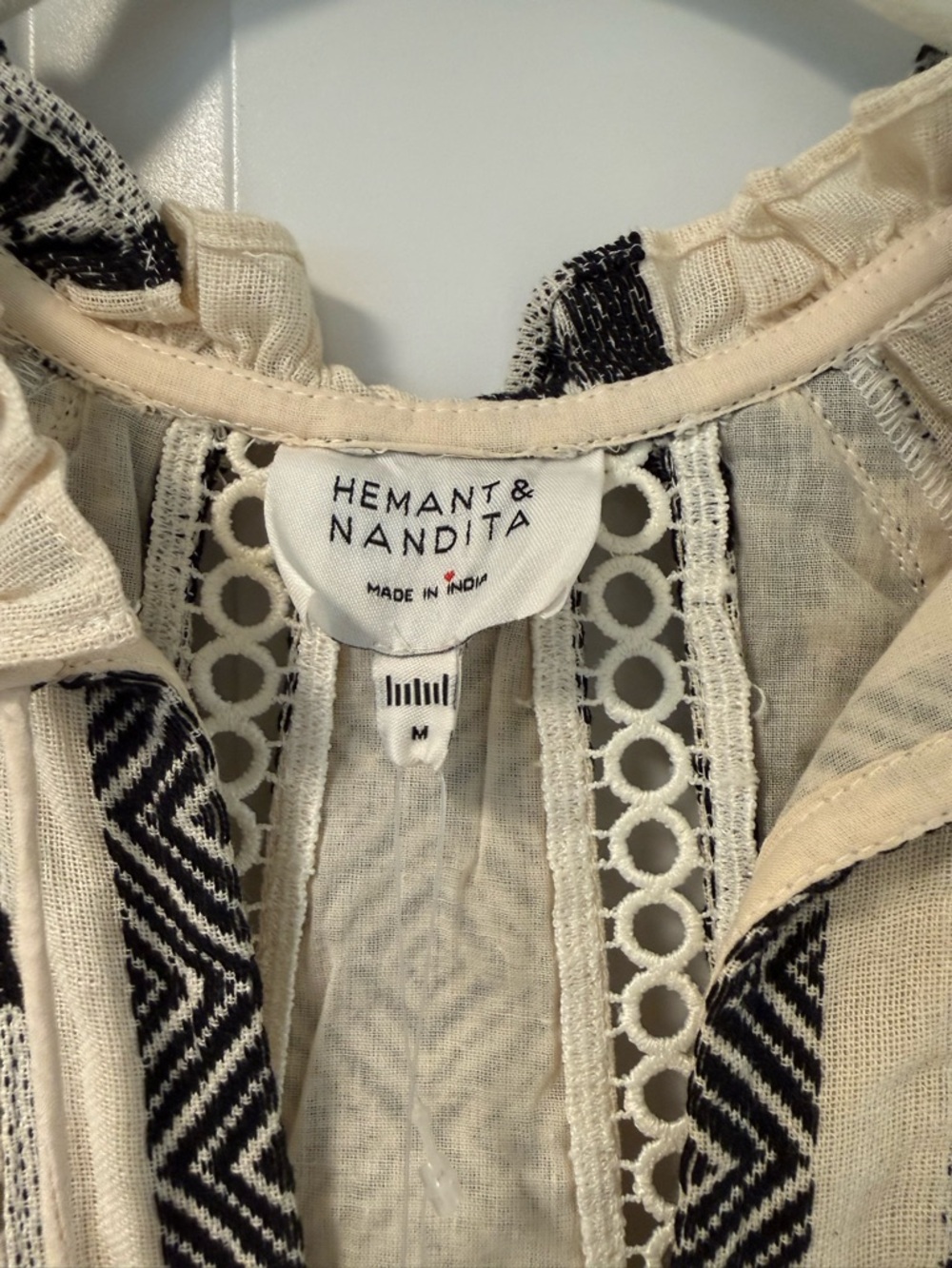 HEMANT & NANDITA Cream and Black Embroidered Cotton Top - Picture 5 of 6